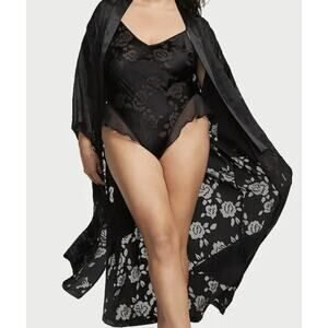 New Victoria's Secret VS Archives Burnout Floral Satin Black Long Robe XS